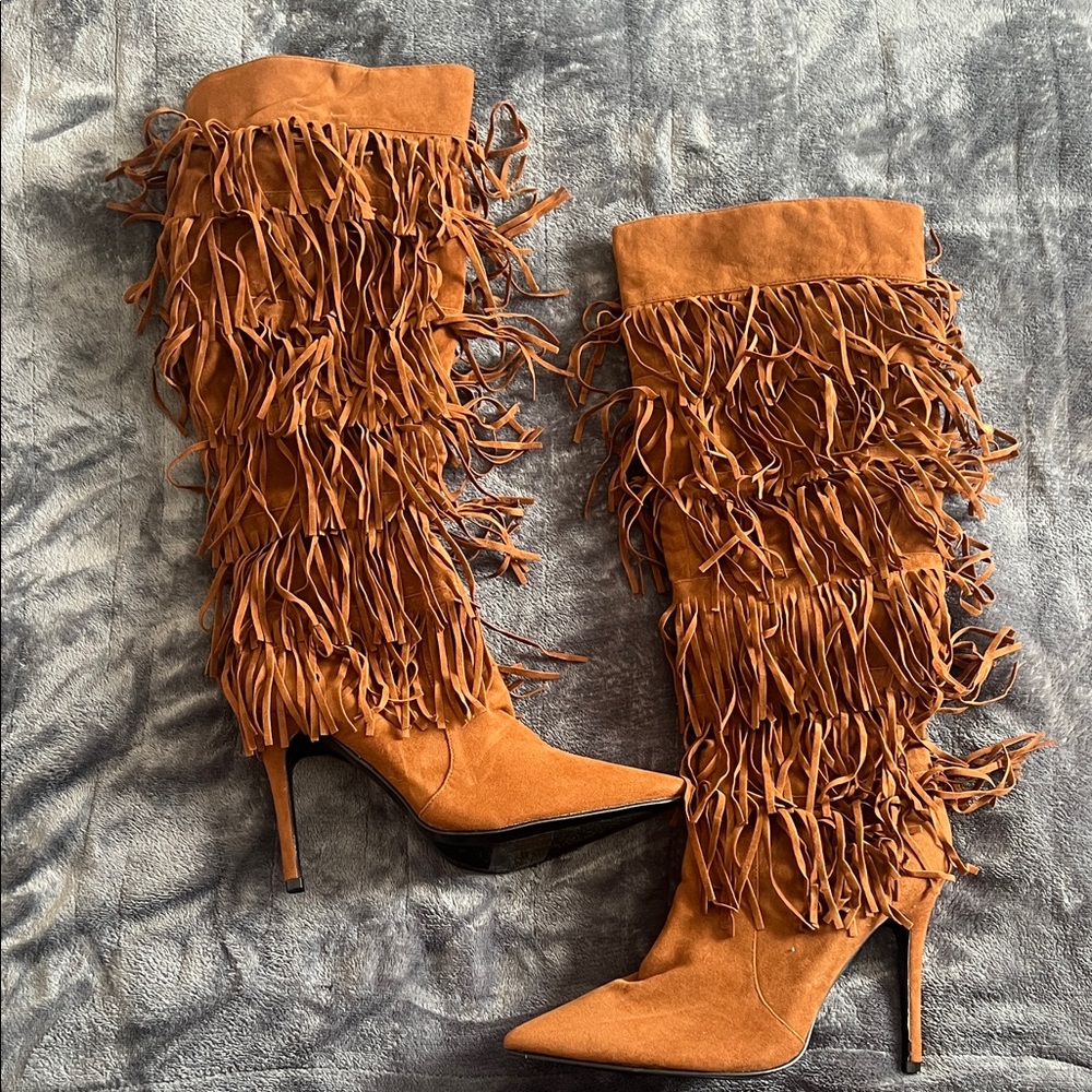Cape Robbin Tan Fringe Heeled Boots